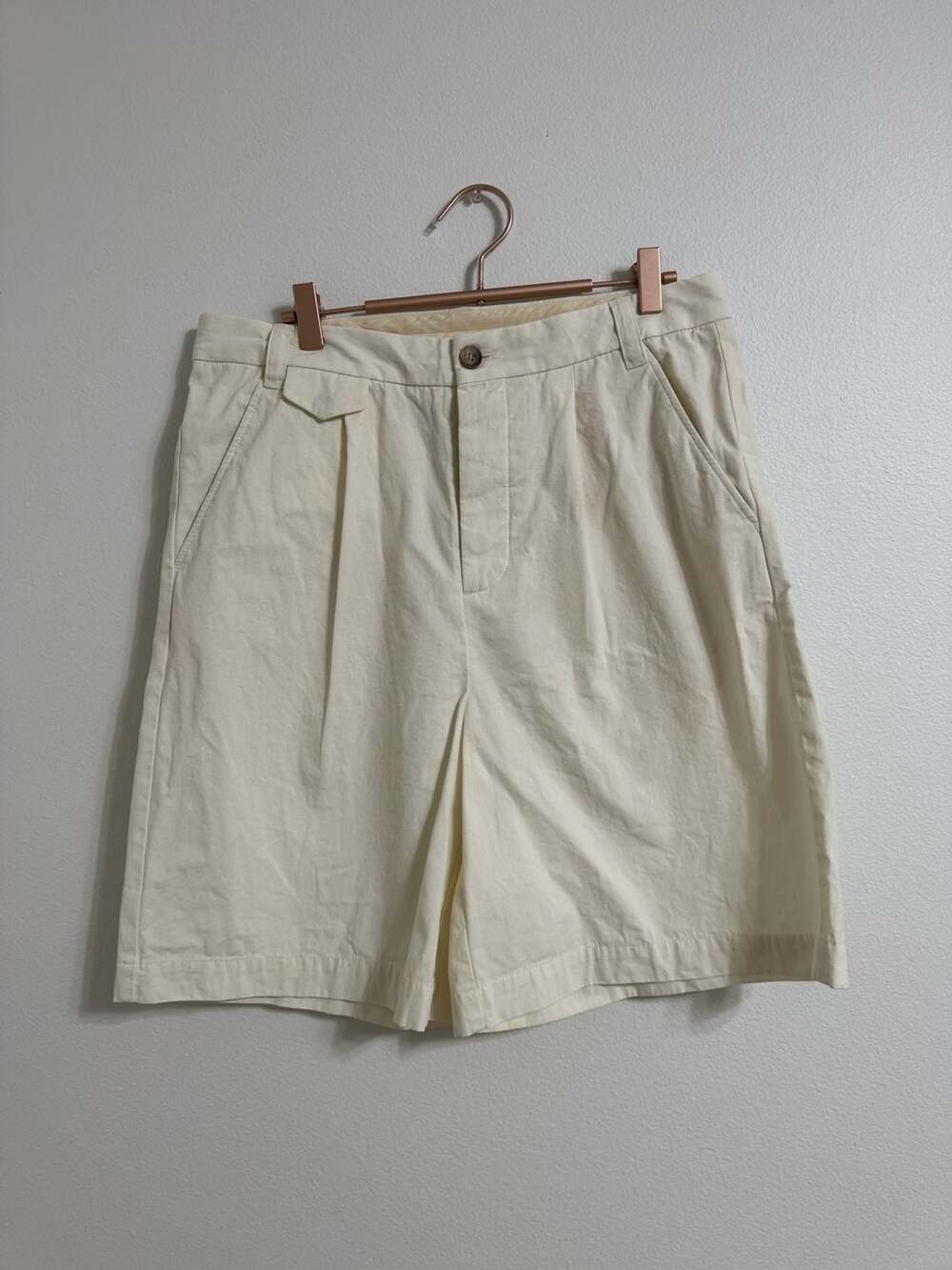 Nanushka Cream Cotton Pleated Bermuda Shorts Size 48